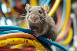 Une souris sur des câbles électriques