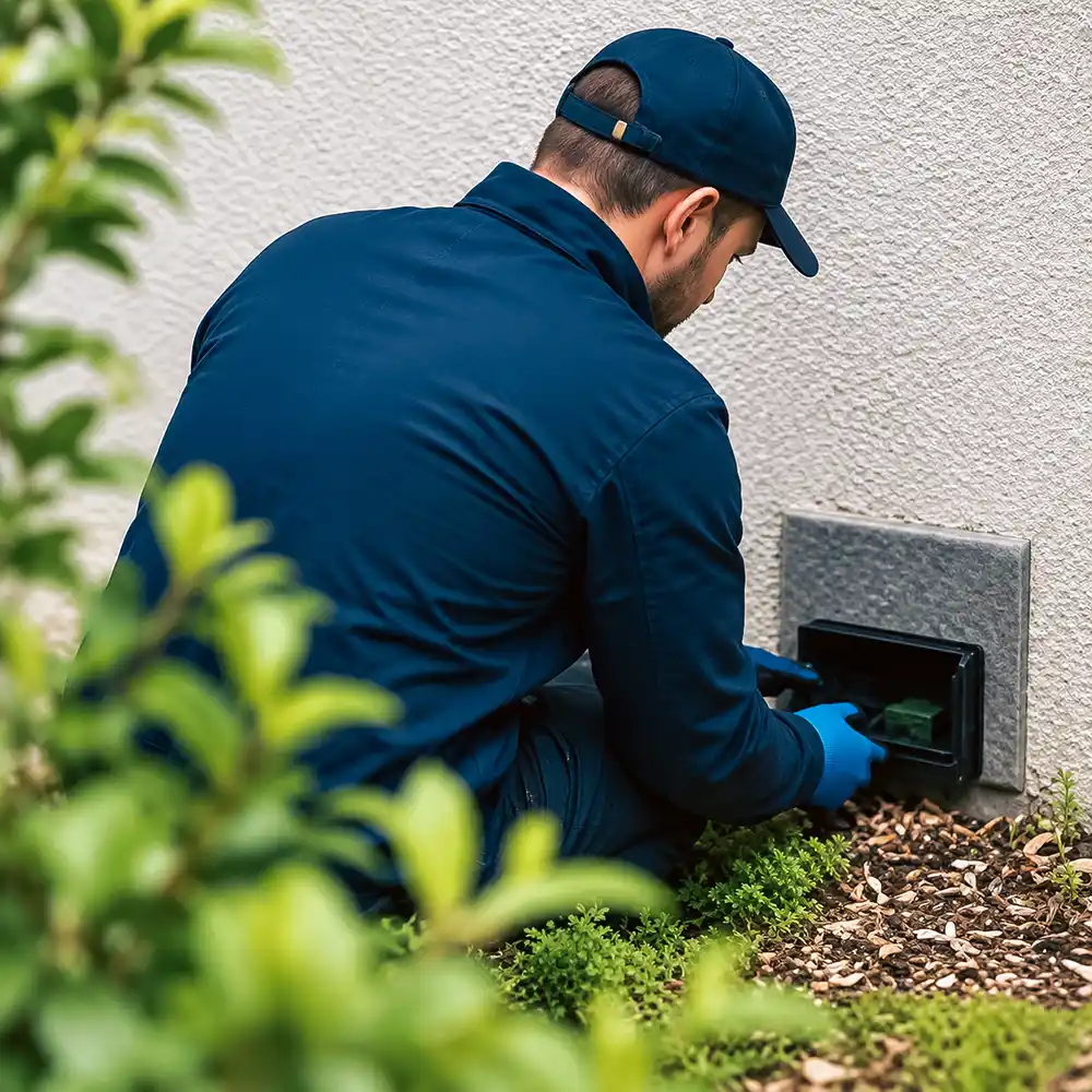 Technicien qui pose un piège à nuisible